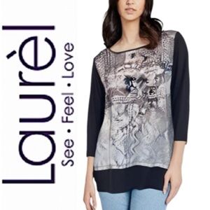 LAUREL.EUC.Gorgeous 3/4 sleeve layered blouse.100% silk exterior.14-Fit is Large